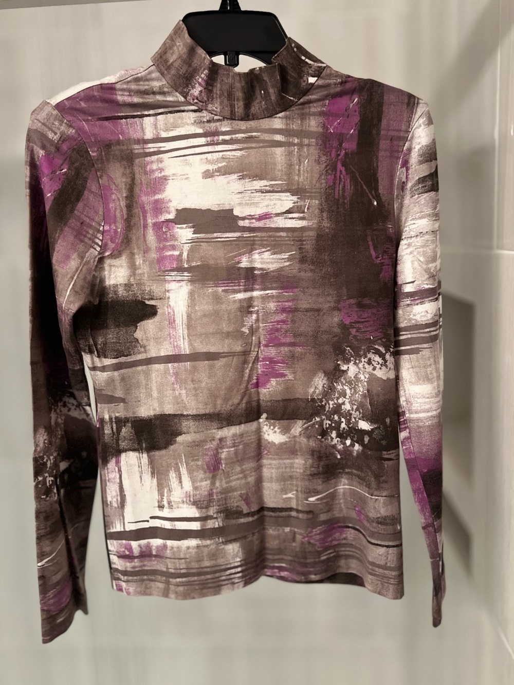 Basler Abstract Paint Brushstroke Mock Neck Top Purple Grey US Size 4 / EU 34